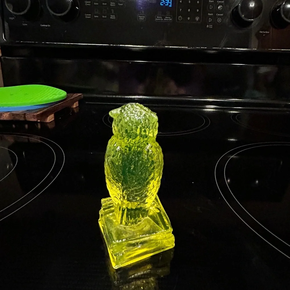 Degenhart Vaseline Glass Owl on Books